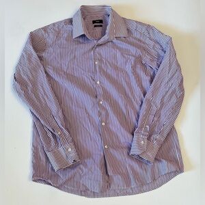 Hugo Boss Enzo Regular Fit Striped Long Sleeve Dress Shirt Men's 44 17.5